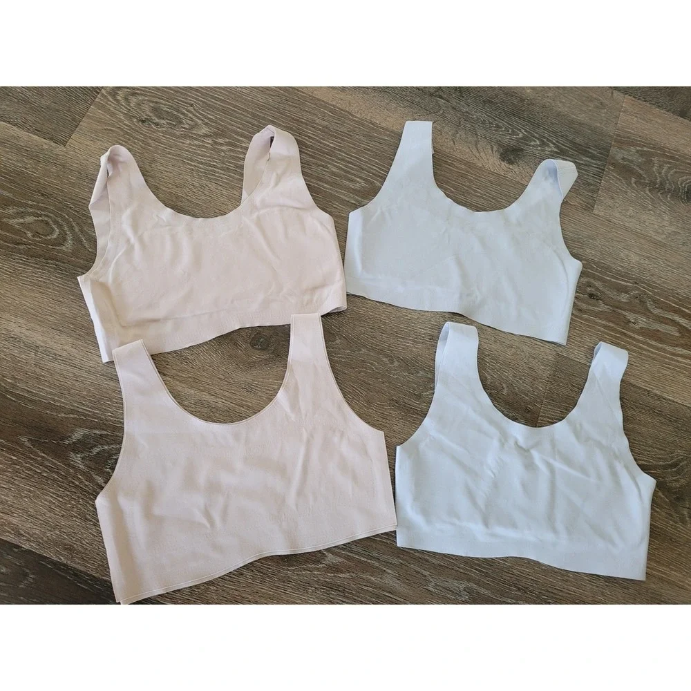 Sascina 4 Pack‎ Seamless Bralettes Small Light Blue Pink Scoop Neck Stretch #3